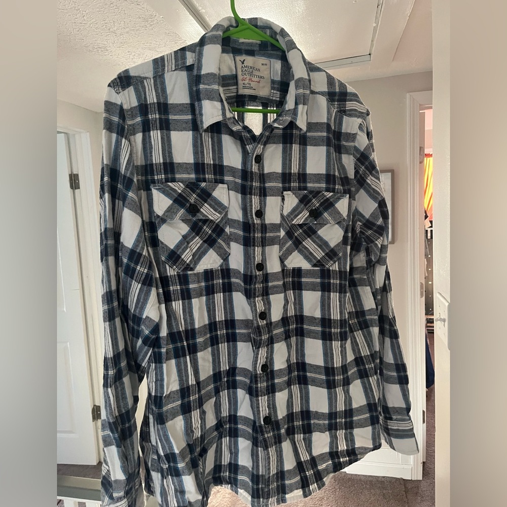 Blue black and white AEO flannel size XL